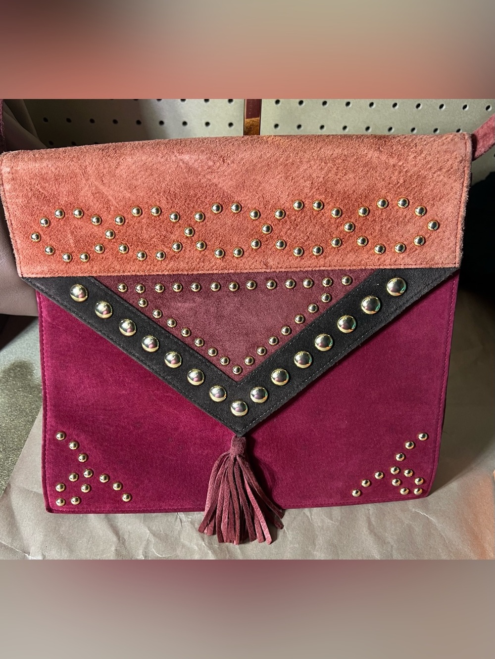Vintage YSL colorblock studded suede purse!